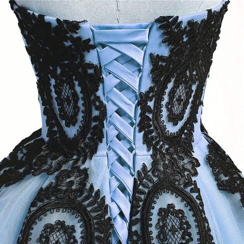 Kivary Long Ball Gown Black Lace Gothic Corset Formal Prom Evening Dresses in Saudi Arabia