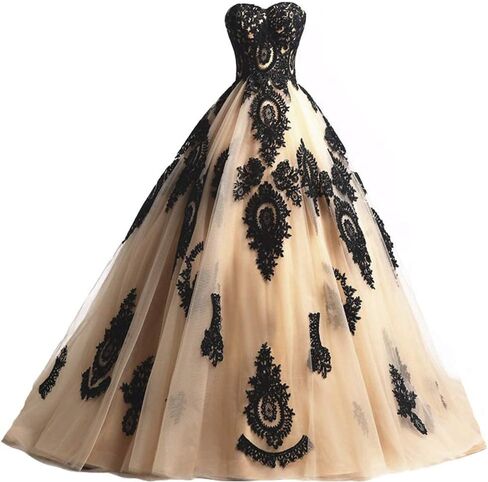 Kivary Long Ball Gown Black Lace Gothic Corset Formal Prom Evening Dresses in Saudi Arabia