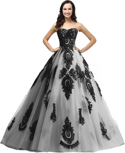 Kivary Long Ball Gown Black Lace Gothic Corset Formal Prom Evening Dresses in Saudi Arabia