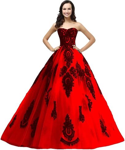 Kivary Long Ball Gown Black Lace Gothic Corset Formal Prom Evening Dresses in Saudi Arabia