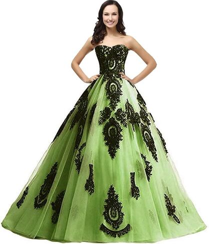 Kivary Long Ball Gown Black Lace Gothic Corset Formal Prom Evening Dresses in Saudi Arabia