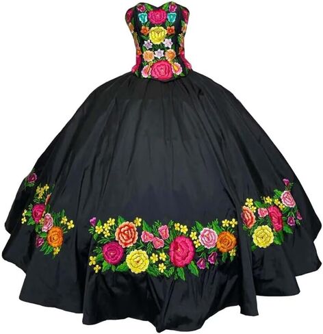 فساتين زفاف مكسيكية مطرزة بالزهور بحزام وردي ساخن للنساء فستان Quinceanera Strapss Charro 2026 in Kuwait