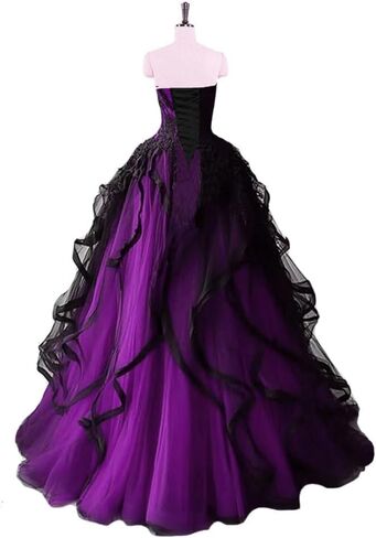 Sweetheart Gothic Black Ruffles Prom Wedding Dresses Long Tulle Lace Ball Gown Quinceanera in Saudi Arabia