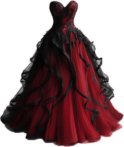 Sweetheart Gothic Black Ruffles Prom Wedding Dresses Long Tulle Lace Ball Gown Quinceanera in Saudi Arabia