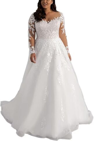 Elegant A Line Plus Size Wedding Dress for Women with Lace Applique Tulle Bridal Gown SFG008 in Saudi Arabia