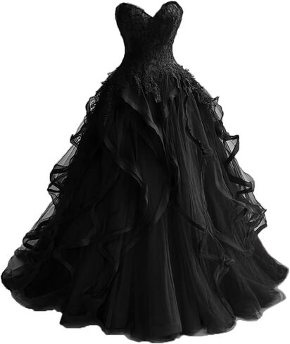 الحبيب القوطية الكشكشة السوداء حفلة موسيقية فساتين زفاف طويل تول الدانتيل الكرة ثوب Quinceanera in Saudi Arabia