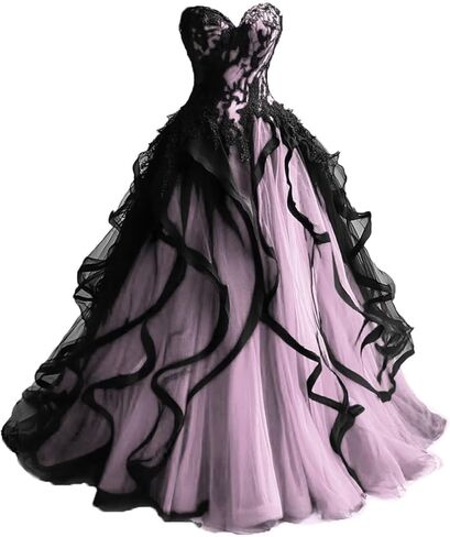 Sweetheart Gothic Black Ruffles Prom Wedding Dresses Long Tulle Lace Ball Gown Quinceanera in Saudi Arabia