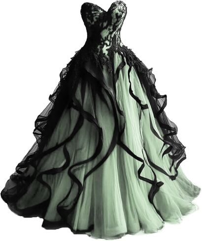 Sweetheart Gothic Black Ruffles Prom Wedding Dresses Long Tulle Lace Ball Gown Quinceanera in Saudi Arabia