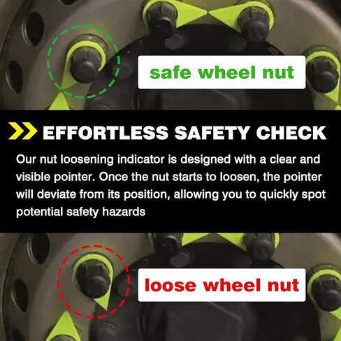 100PCS Wheel Nut Loose Warning Indicator Fit for 33MM Nuts, 22mm Studs, High Visibility Yellow (Pack of 100) in Saudi Arabia