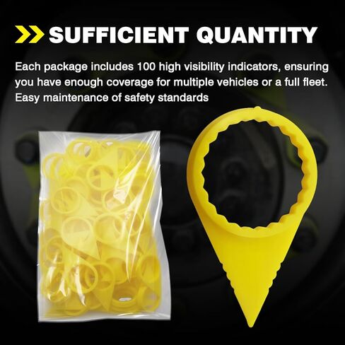 100PCS Wheel Nut Loose Warning Indicator Fit for 33MM Nuts, 22mm Studs, High Visibility Yellow (Pack of 100) in Saudi Arabia