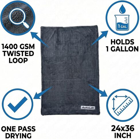 24"x36" Magic Microfiber Twisted-Loop Drying Towel, 1400GSM, Ultra Absorbent, Streak Free, Lint Free, Reusable - Car Accessories, Microfiber Cleaning Cloth - Professional Grade in Saudi Arabia