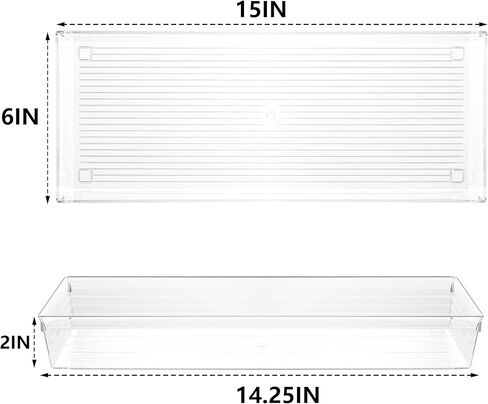 Backerysupply 4 صناديق تخزين حزمة للحمام مستحضرات التجميل ماكياج الغرور البلاستيك الشفاف مكتب درج المنظمين صينية أواني المطبخ فواصل الفضيات 15 "× 6" × 2" in Kuwait