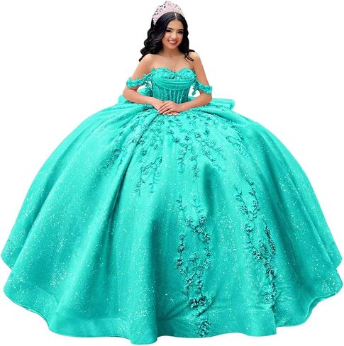 Lace Applique Quinceanera Dresses Beaded Off Shoulder Sweet 16 Dress with Ruffle Sparkly Tiered Tulle Ball Gown in Saudi Arabia
