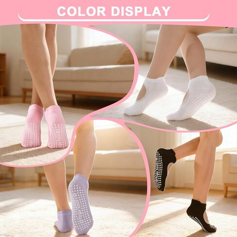 4 Pairs Yoga Socks with Grip for Women, Grippy Socks Woman Pilates Barre Non Slip Yoga Sock in Saudi Arabia