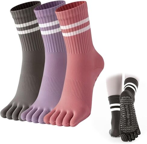 جورب بيلاتيس مع مقابض للنساء، جوارب لأصابع القدم بخمسة أصابع للجري 3 قطع، جوارب يوجا غير قابلة للانزلاق مريحة رياضية in Kuwait