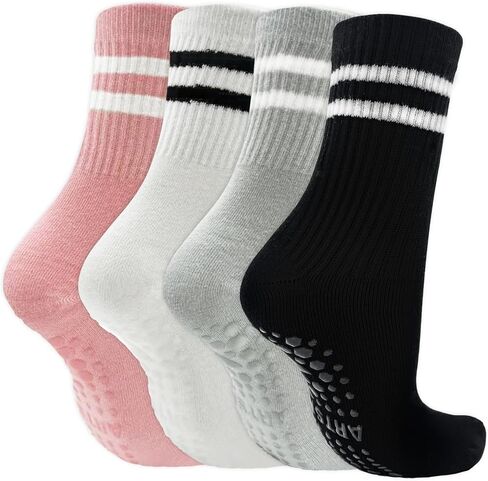 Pilates Socks with Grips for Women, Non Slip Grippy Socks, Soft Yoga & Barre Sock for Athletic Workout Hospital Gym, 4 Paris in Saudi Arabia