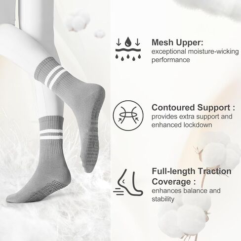 Pilates Socks with Grips for Women, Non Slip Grippy Socks, Soft Yoga & Barre Sock for Athletic Workout Hospital Gym, 4 Paris in Saudi Arabia