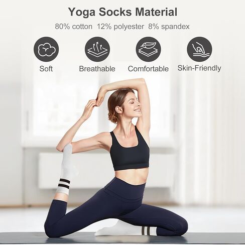 Pilates Socks with Grips for Women, Non Slip Grippy Socks, Soft Yoga & Barre Sock for Athletic Workout Hospital Gym, 4 Paris in Saudi Arabia