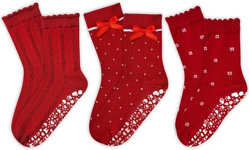 3 أزواج من الجوارب البيلاتيس اللطيفة للنساء بفيونكة مكشكشة ومنقطة ومطرزة بالورود جوارب ذات قبضة غير قابلة للانزلاق in Kuwait