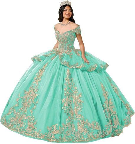 Glitter Tulle Quinceanera Dress with Train Luxury Tassel Sweet 15 16 Dress with Detachable Bow Gold Beaded Ball Gown in Saudi Arabia
