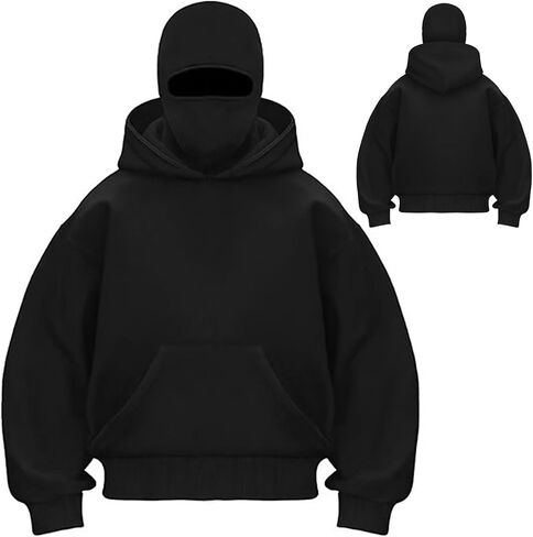 Balaclava Hoodie - Pullover Hoodie with Built-In Windproof Face Mask, Ninja Hooded Sweatshirt for Outdoor Sports in Saudi Arabia