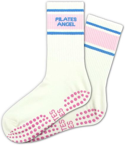 Cute Pilates Grippy Socks, Pink Blue Pilate Gifts for Women, Striped Crew Grip Socks for Studio Pilate. in Saudi Arabia