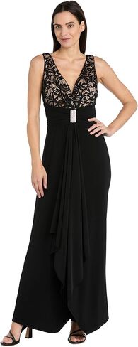 R&M Richards Elegant Black Lace Sequin Wide-Leg Jumpsuit W/Rhinestone Waist Accent in Saudi Arabia