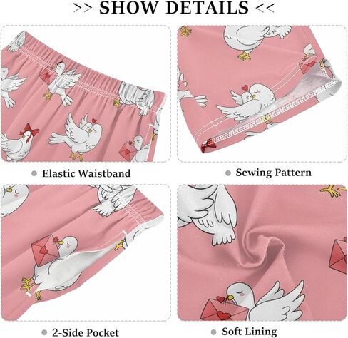 Lounge Pajama Shorts Sleep Pants Summer Soft PJ Bottoms 6-14 Years Love Birds Envelopes Hearts, in Saudi Arabia