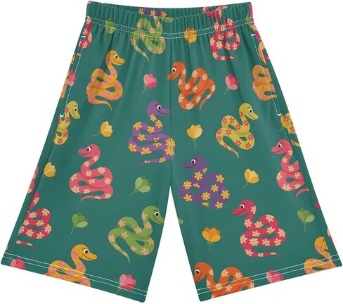 Lounge Pajama Shorts Sleep Pants Summer Soft PJ Bottoms 6-14 Years Colorful Snakes Flowers, in Saudi Arabia