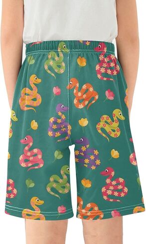 Lounge Pajama Shorts Sleep Pants Summer Soft PJ Bottoms 6-14 Years Colorful Snakes Flowers, in Saudi Arabia