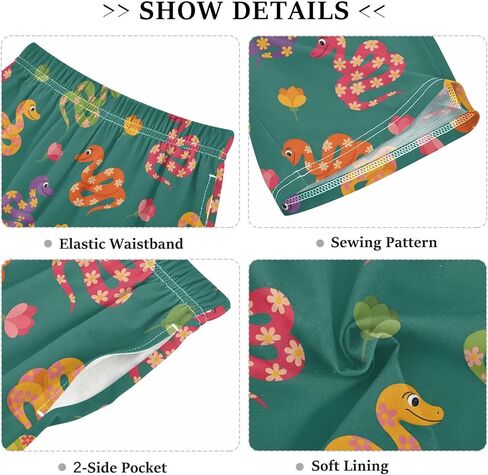 Lounge Pajama Shorts Sleep Pants Summer Soft PJ Bottoms 6-14 Years Colorful Snakes Flowers, in Saudi Arabia