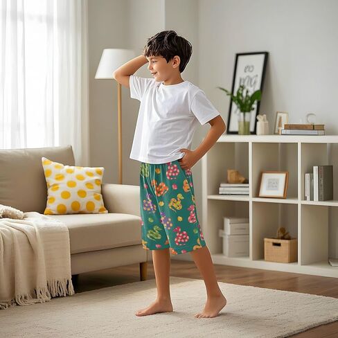Lounge Pajama Shorts Sleep Pants Summer Soft PJ Bottoms 6-14 Years Colorful Snakes Flowers, in Saudi Arabia