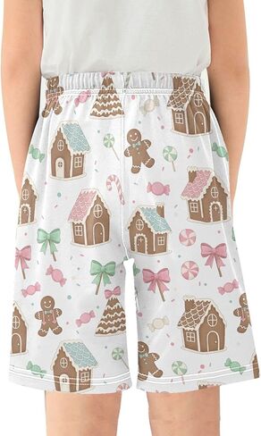 Lounge Pajama Shorts Sleep Pants Summer Soft PJ Bottoms 6-14 Years Gingerbread Houses Candies Bows Trees, in Saudi Arabia