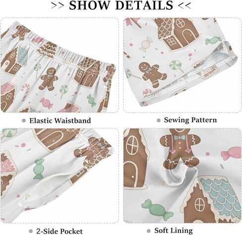 Lounge Pajama Shorts Sleep Pants Summer Soft PJ Bottoms 6-14 Years Gingerbread Houses Candies Bows Trees, in Saudi Arabia