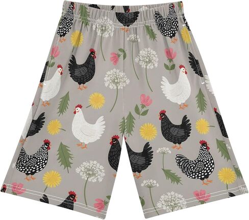 Lounge Pajama Shorts Sleep Pants Summer Soft PJ Bottoms 6-14 Years Chickens Flowers Leaves Dandelions, in Saudi Arabia