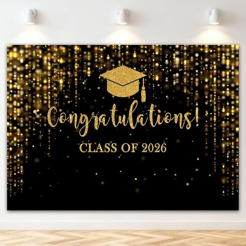 Mocsicka Class of 2024 Backdrop Black Gold Glitter Bokeh Graduation Party Background 2024 Congrats Grad Prom Party Cake Table Decoration Photo Booth Props (7x5ft) in Kuwait