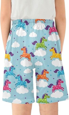 Lounge Pajama Shorts Sleep Pants Summer Soft PJ Bottoms 6-14 Years Colorful Horses Clouds Stars Sky, in Saudi Arabia
