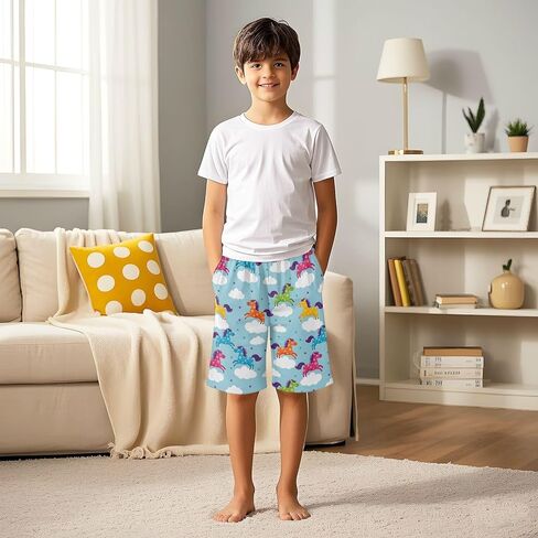Lounge Pajama Shorts Sleep Pants Summer Soft PJ Bottoms 6-14 Years Colorful Horses Clouds Stars Sky, in Saudi Arabia