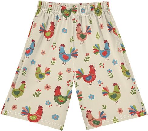 Lounge Pajama Shorts Sleep Pants Summer Soft PJ Bottoms 6-14 Years Colorful Chickens Flowers Leaves, in Saudi Arabia