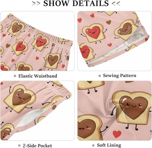 Lounge Pajama Shorts Sleep Pants Summer Soft PJ Bottoms 6-14 Years Heart Toast Characters, in Saudi Arabia