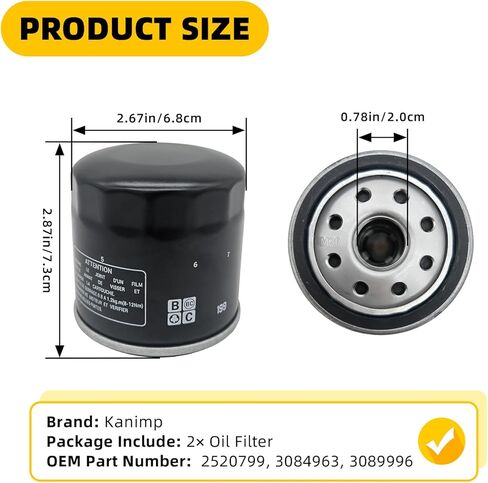 2520799 Oil Filter for Polaris Sportsman 570 500 450 400 Ranger Trail Boss 325 330 Scrambler 500 850 XP 1000 Xplorer 400L Xpedition 425 Magnum 325 Hawkeye 300 400, Replaces 3084963, 3089996 (2 PCS) in Kuwait