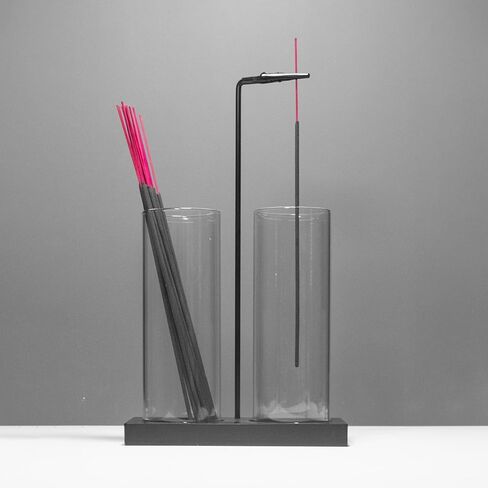 حامل بخور 2 في 1 للعصي حامل البخور مع مساحة تخزين، حامل بخور زجاجي مقلوب للعصي مع صائد رماد زجاجي للتأمل واليوجا والمنتجعات الصحية وديكور المنزل [2 طويل أسود] in Kuwait