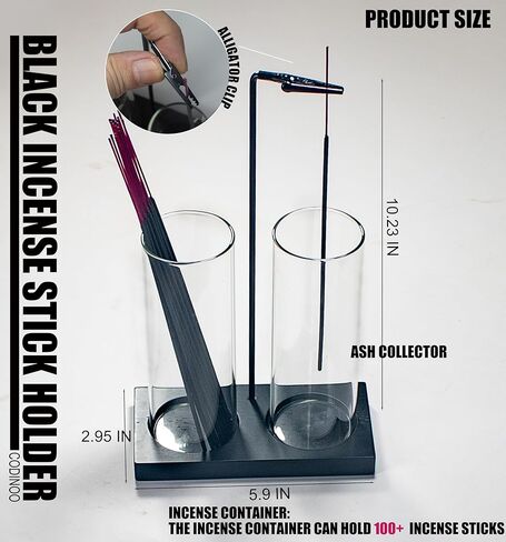 حامل بخور 2 في 1 للعصي حامل البخور مع مساحة تخزين، حامل بخور زجاجي مقلوب للعصي مع صائد رماد زجاجي للتأمل واليوجا والمنتجعات الصحية وديكور المنزل [2 طويل أسود] in Kuwait