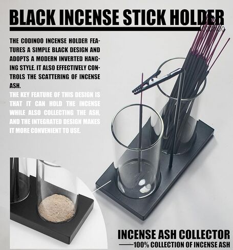 حامل بخور 2 في 1 للعصي حامل البخور مع مساحة تخزين، حامل بخور زجاجي مقلوب للعصي مع صائد رماد زجاجي للتأمل واليوجا والمنتجعات الصحية وديكور المنزل [2 طويل أسود] in Kuwait