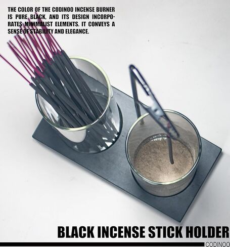 حامل بخور 2 في 1 للعصي حامل البخور مع مساحة تخزين، حامل بخور زجاجي مقلوب للعصي مع صائد رماد زجاجي للتأمل واليوجا والمنتجعات الصحية وديكور المنزل [2 طويل أسود] in Kuwait