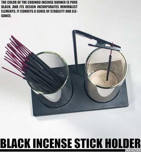 حامل بخور 2 في 1 للعصي حامل البخور مع مساحة تخزين، حامل بخور زجاجي مقلوب للعصي مع صائد رماد زجاجي للتأمل واليوجا والمنتجعات الصحية وديكور المنزل [2 طويل أسود] in Kuwait