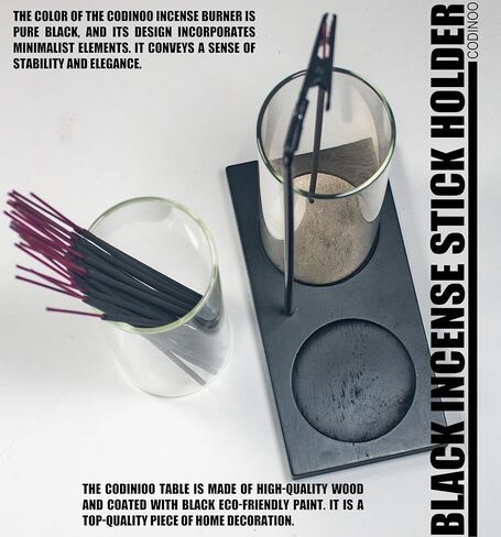 حامل بخور 2 في 1 للعصي حامل البخور مع مساحة تخزين، حامل بخور زجاجي مقلوب للعصي مع صائد رماد زجاجي للتأمل واليوجا والمنتجعات الصحية وديكور المنزل [2 طويل أسود] in Kuwait