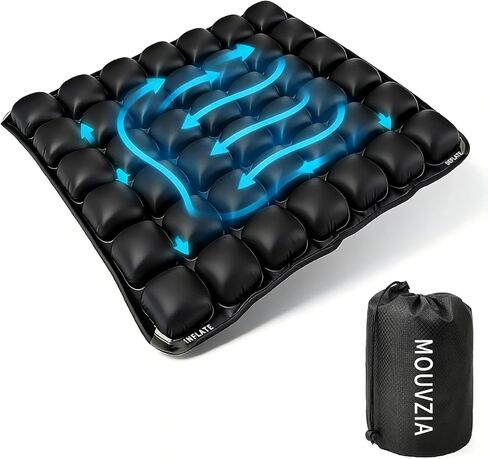 Inflatable Seat Cushion for Airplane: Coccyx Pressure Relief Sitting Cushion with 42 Interconnected Air Cells - Ergonomic Comfort Buttock Supports 380 lb for Travel/Wheel Chair/Car/Office/Stadium in Saudi Arabia