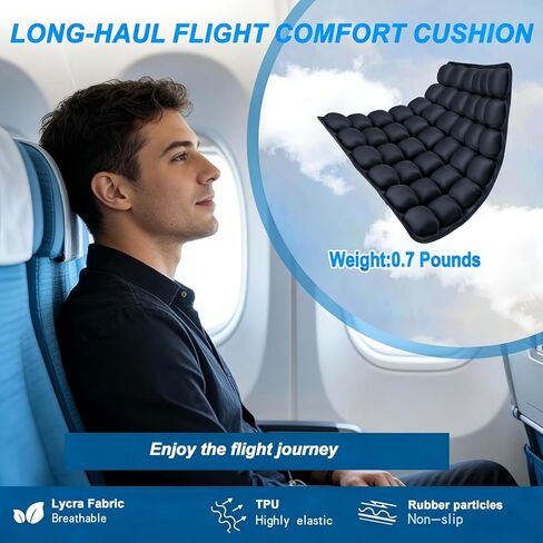 Inflatable Seat Cushion for Airplane: Coccyx Pressure Relief Sitting Cushion with 42 Interconnected Air Cells - Ergonomic Comfort Buttock Supports 380 lb for Travel/Wheel Chair/Car/Office/Stadium in Saudi Arabia