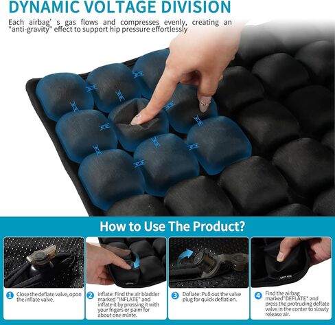 Inflatable Seat Cushion for Airplane: Coccyx Pressure Relief Sitting Cushion with 42 Interconnected Air Cells - Ergonomic Comfort Buttock Supports 380 lb for Travel/Wheel Chair/Car/Office/Stadium in Saudi Arabia